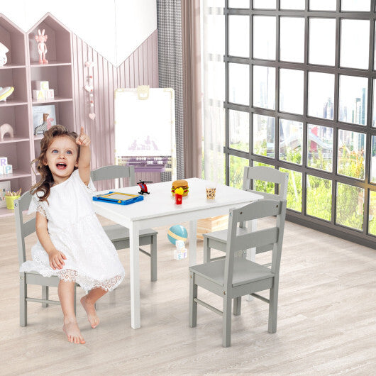Kids 5 Pieces Table and Chair Set Wooden Children Activity Playroom Furniture Gift-White - Color: White W2B