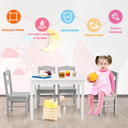 Kids 5 Pieces Table and Chair Set Wooden Children Activity Playroom Furniture Gift-White - Color: White W2B