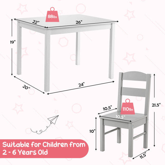 Kids 5 Pieces Table and Chair Set Wooden Children Activity Playroom Furniture Gift-White - Color: White W2B