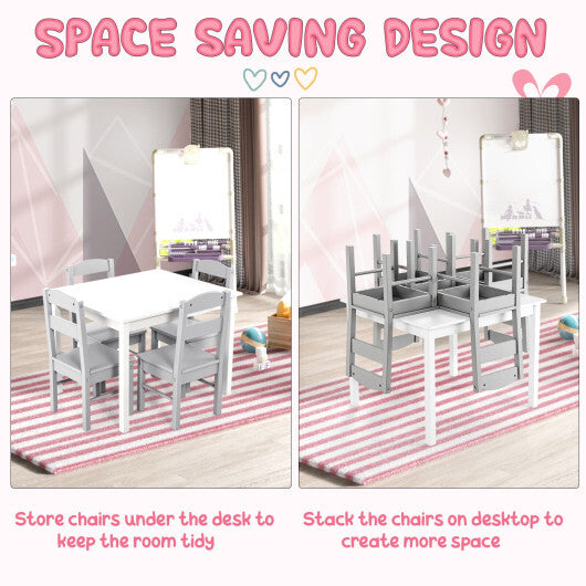 Kids 5 Pieces Table and Chair Set Wooden Children Activity Playroom Furniture Gift-White - Color: White W2B