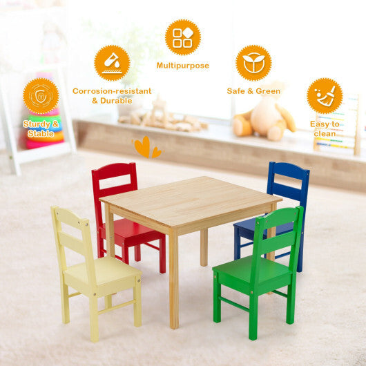Kids 5 Pieces Table and Chair Set Wooden Children Activity Playroom Furniture Gift-White W2B