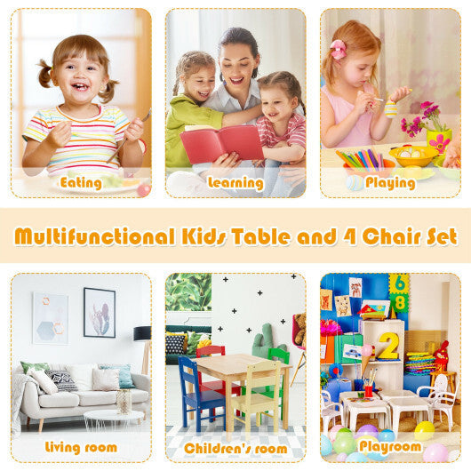Kids 5 Pieces Table and Chair Set Wooden Children Activity Playroom Furniture Gift-White W2B
