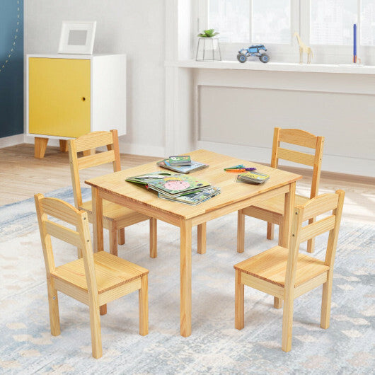 Kids 5 Pieces Table and Chair Set Wooden Children Activity Playroom Furniture Gift-White W2B