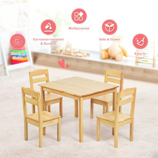 Kids 5 Pieces Table and Chair Set Wooden Children Activity Playroom Furniture Gift-White W2B