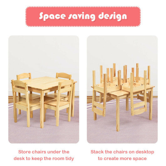 Kids 5 Pieces Table and Chair Set Wooden Children Activity Playroom Furniture Gift-White W2B