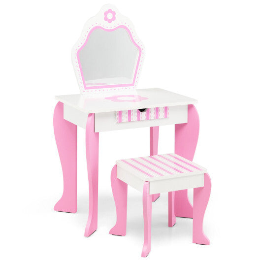 2-in-1 Toddler Vanity Set with Detachable Top & Cute Flower Patterns-White - Color: White W2B