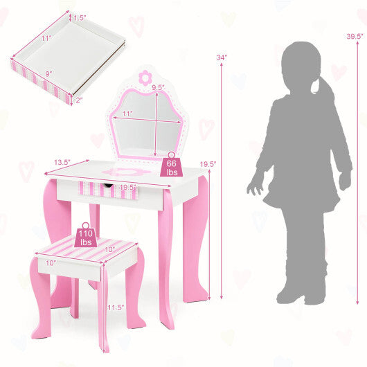 2-in-1 Toddler Vanity Set with Detachable Top & Cute Flower Patterns-White - Color: White W2B
