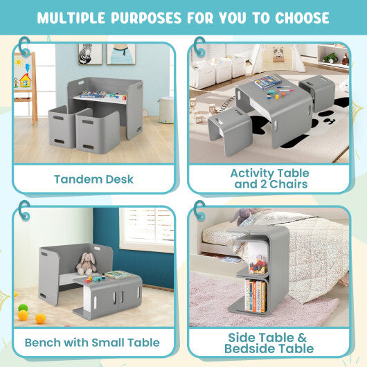 3 Pieces Kids Wooden Table and Chair Set-Natural