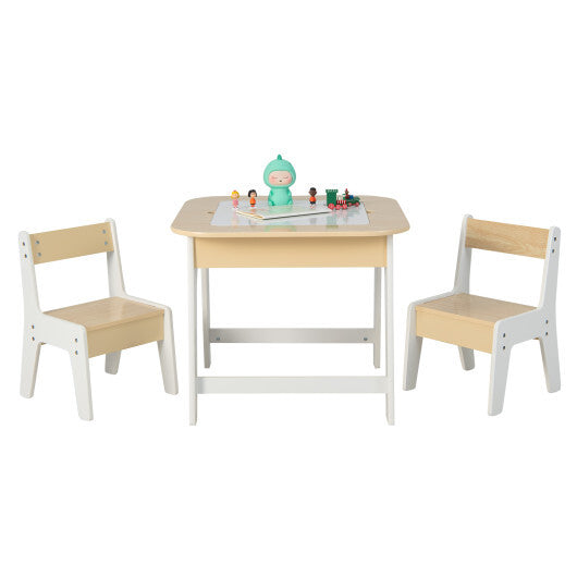 Kid's Table and Chairs Set with Double-sized Tabletop-Natural W2B