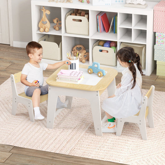 Kid's Table and Chairs Set with Double-sized Tabletop-Natural W2B