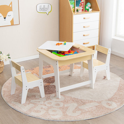 Kid's Table and Chairs Set with Double-sized Tabletop-Natural W2B
