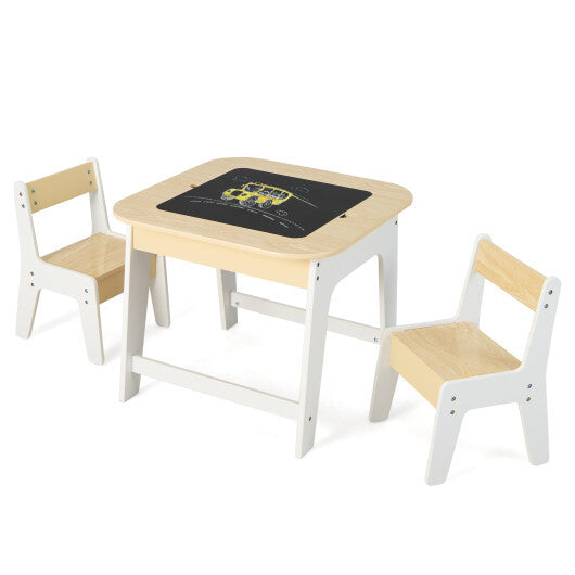 Kid's Table and Chairs Set with Double-sized Tabletop-Natural W2B