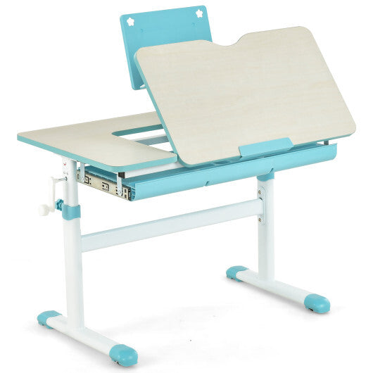 Height-Adjustable Kids Desk with Tilt Desktop and Book Stand-Blue W2B