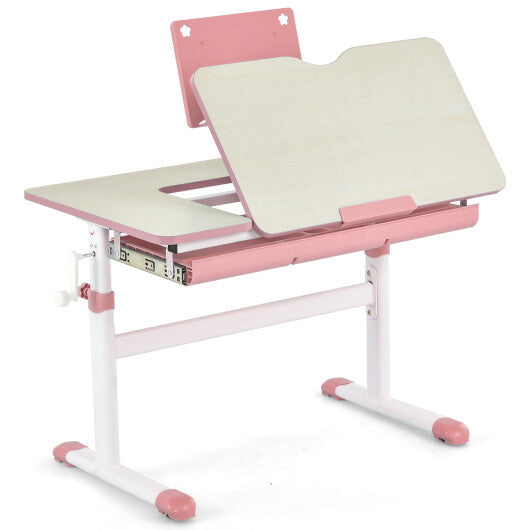 Height-Adjustable Kids Desk with Tilt Desktop and Book Stand-Blue W2B