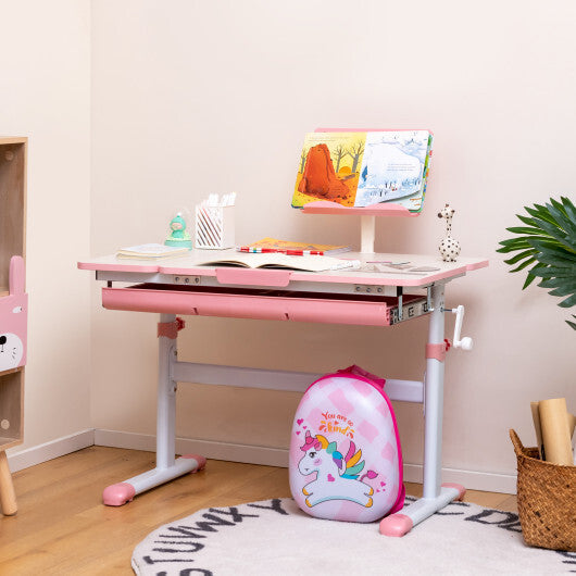 Height-Adjustable Kids Desk with Tilt Desktop and Book Stand-Blue W2B