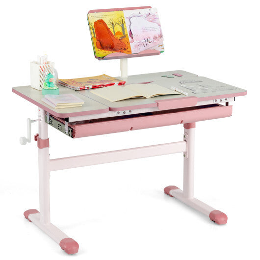 Height-Adjustable Kids Desk with Tilt Desktop and Book Stand-Blue W2B