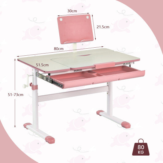 Height-Adjustable Kids Desk with Tilt Desktop and Book Stand-Blue W2B