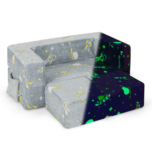 Kids Play Sofa with Ottoman and Removable & Machine Washable Cover-Gray W2B