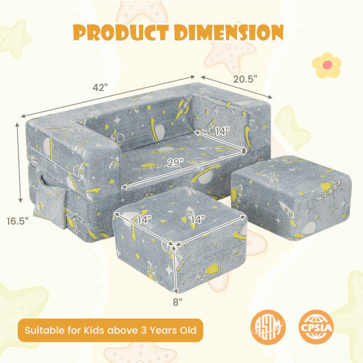 Kids Play Sofa with Ottoman and Removable & Machine Washable Cover-Gray W2B