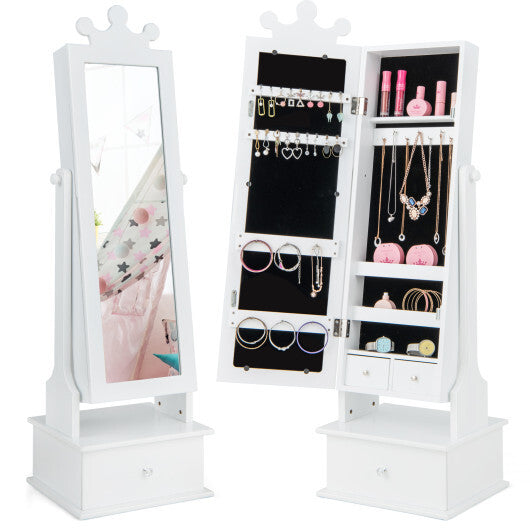 2-in-1 Kids Play Jewelry Armoire with Full Length Mirror and Drawers-Pink W2B