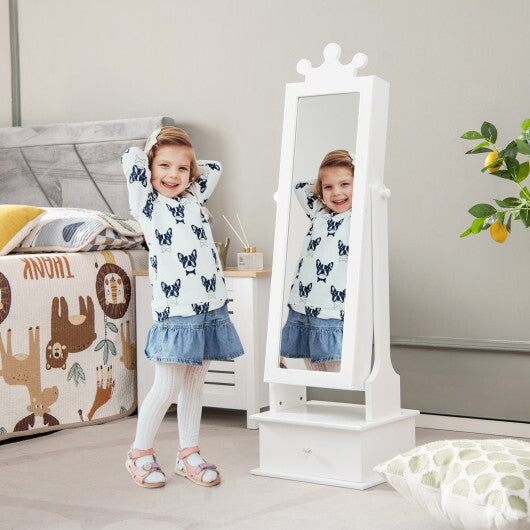 2-in-1 Kids Play Jewelry Armoire with Full Length Mirror and Drawers-Pink W2B