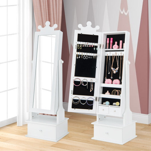 2-in-1 Kids Play Jewelry Armoire with Full Length Mirror and Drawers-Pink W2B