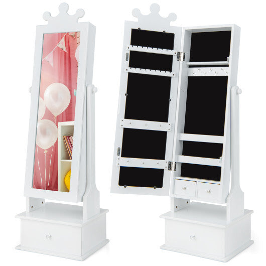 2-in-1 Kids Play Jewelry Armoire with Full Length Mirror and Drawers-Pink W2B