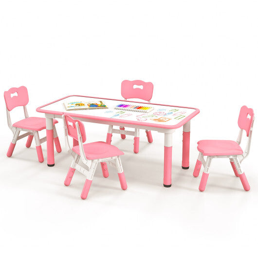 Kids Table and Chairs Set for 4 with Graffiti Desktop-Green