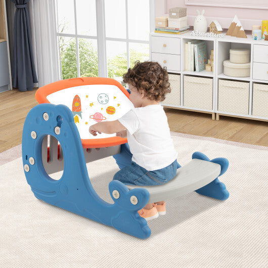 Convertible Kids Activity Table Set Toddler Easel with Erasable Whiteboard-Blue