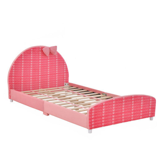 Wood Upholstered Twin Bed Platform with Slat Support-Blue