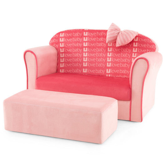 Ultra Soft Velvet Kids Sofa Chair Toddler Couch with Ottoman-Pink W2B