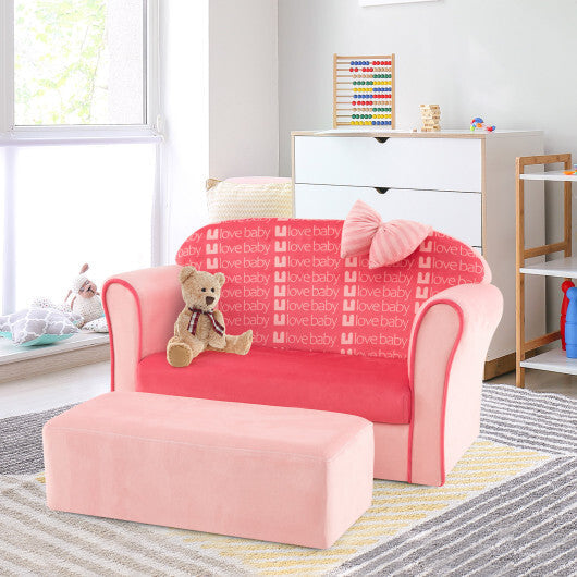 Ultra Soft Velvet Kids Sofa Chair Toddler Couch with Ottoman-Pink W2B