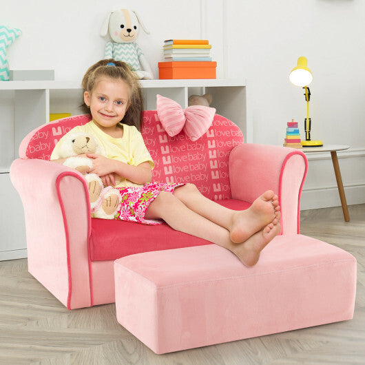 Ultra Soft Velvet Kids Sofa Chair Toddler Couch with Ottoman-Pink W2B
