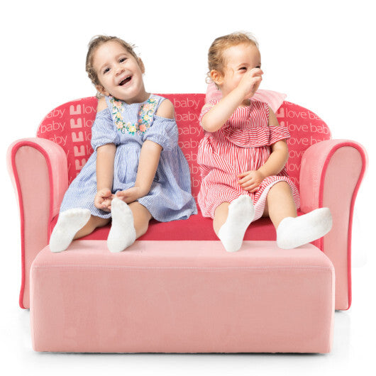 Ultra Soft Velvet Kids Sofa Chair Toddler Couch with Ottoman-Pink W2B