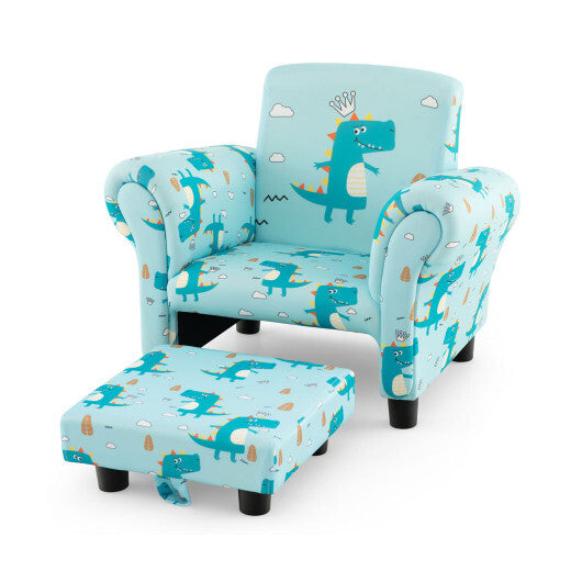 Kids Single Sofa with Cute Patterns  Ergonomic Backrest and Armrests-Blue