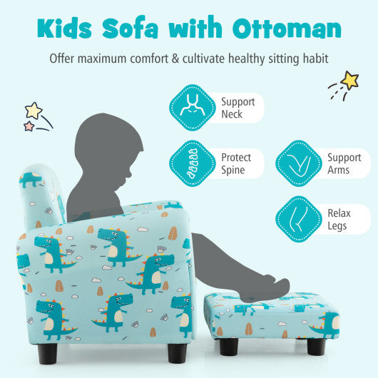 Kids Single Sofa with Cute Patterns  Ergonomic Backrest and Armrests-Blue