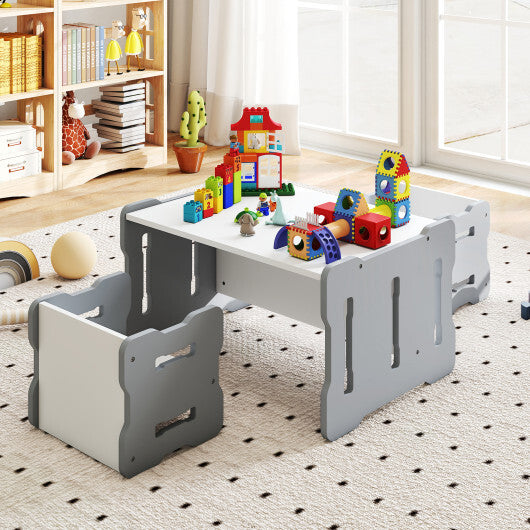 3-Piese Toddler Set with 2 Stools and Activity Table-Natural