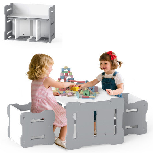 3-Piese Toddler Set with 2 Stools and Activity Table-Natural
