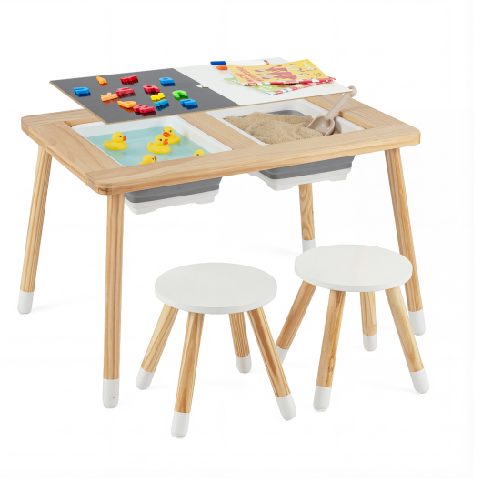 Wooden Kids Activity Table Set with Double-Sided Boards-Natural W2B