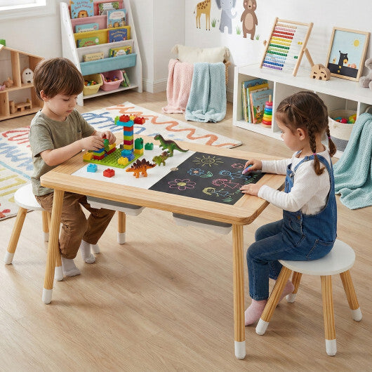 Wooden Kids Activity Table Set with Double-Sided Boards-Natural W2B