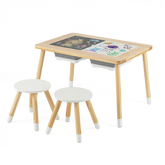 Wooden Kids Activity Table Set with Double-Sided Boards-Natural W2B