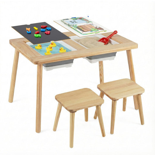 Wooden Kids Activity Table Set with 2 Foldable Storage Bins-Natural W2B
