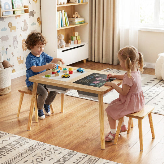 Wooden Kids Activity Table Set with 2 Foldable Storage Bins-Natural W2B