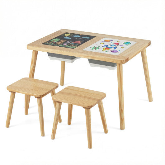 Wooden Kids Activity Table Set with 2 Foldable Storage Bins-Natural W2B