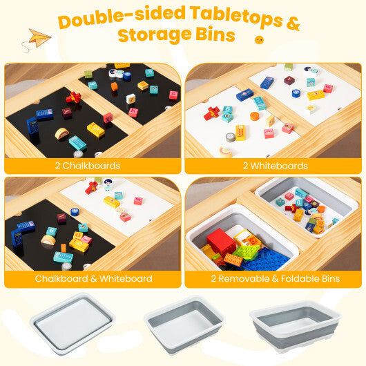 Wooden Kids Activity Table Set with 2 Foldable Storage Bins-Natural W2B