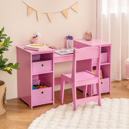 Kids Vanity Table and Chair Set with Removable Mirrors and 4 Storage Bins-Pink W2B