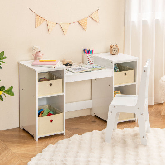 Kids Vanity Table and Chair Set with Removable Mirrors and 4 Storage Bins-Pink W2B