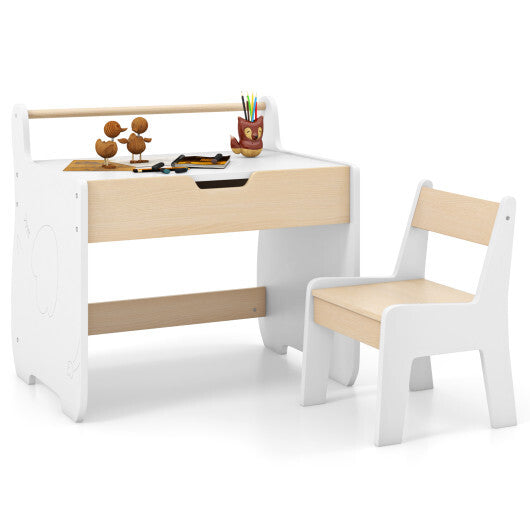 Kids Table and Chair Set with 2 in 1 Detachable Tabletop and Storage-White