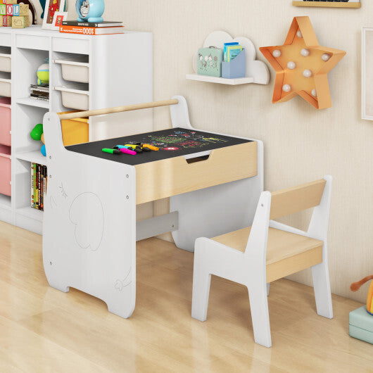 Kids Table and Chair Set with 2 in 1 Detachable Tabletop and Storage-White