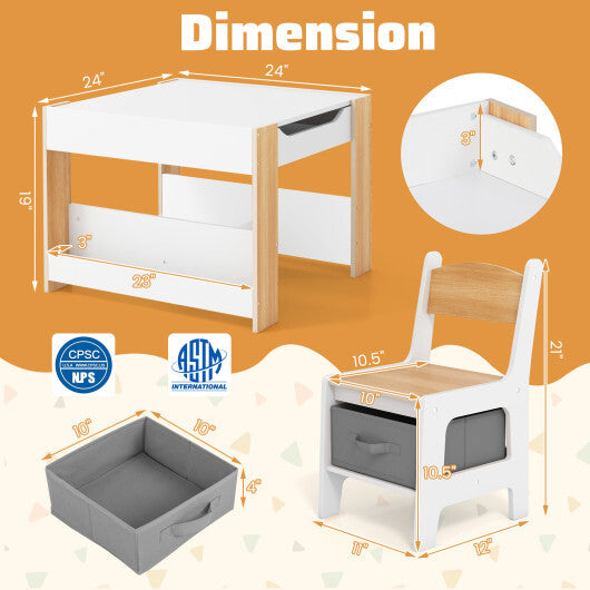 4 in 1 Kids Toddler Activity Table and Chairs Set with Reversible Tabletop-Grey